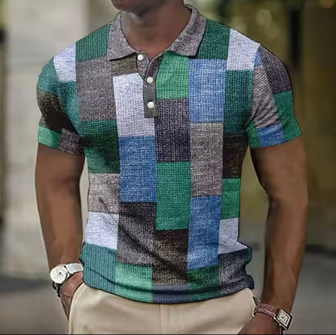 Heren Polo Shirt met patchwork print