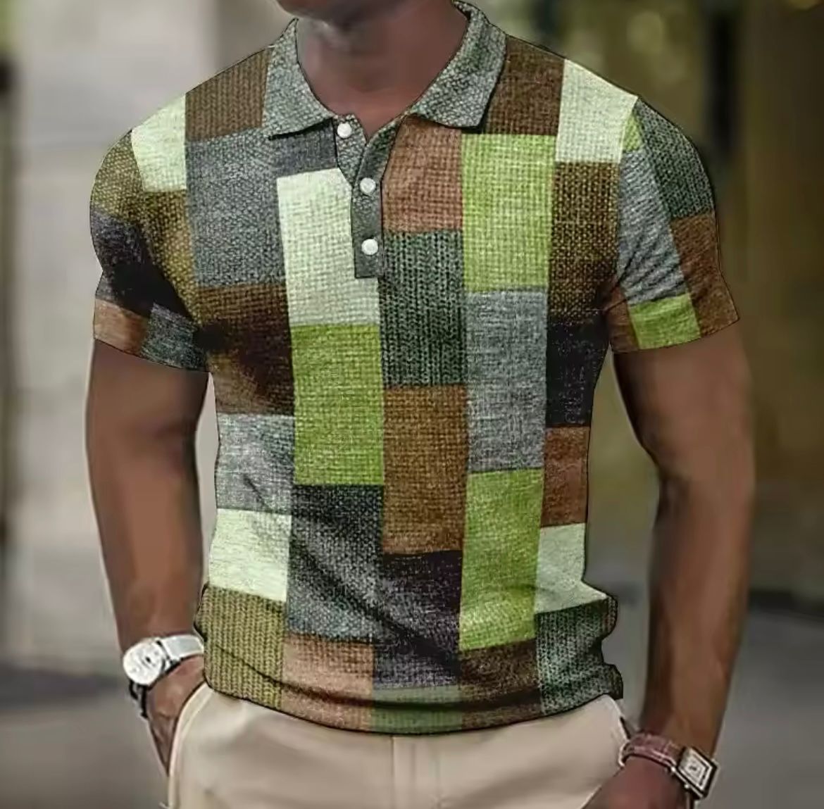 Heren Polo Shirt met patchwork print