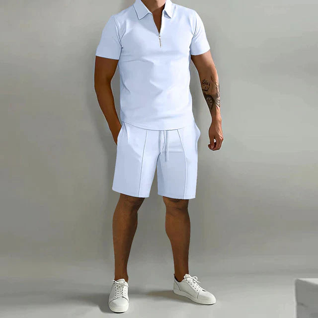 Heren zomerset polo en short ritskraag
