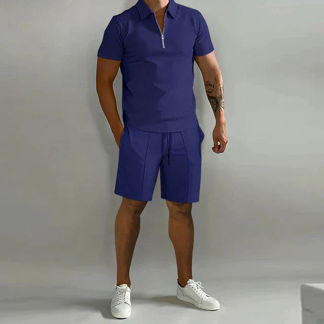 Heren zomerset polo en short ritskraag