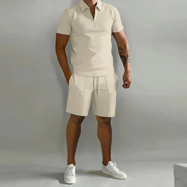 Heren zomerset polo en short ritskraag