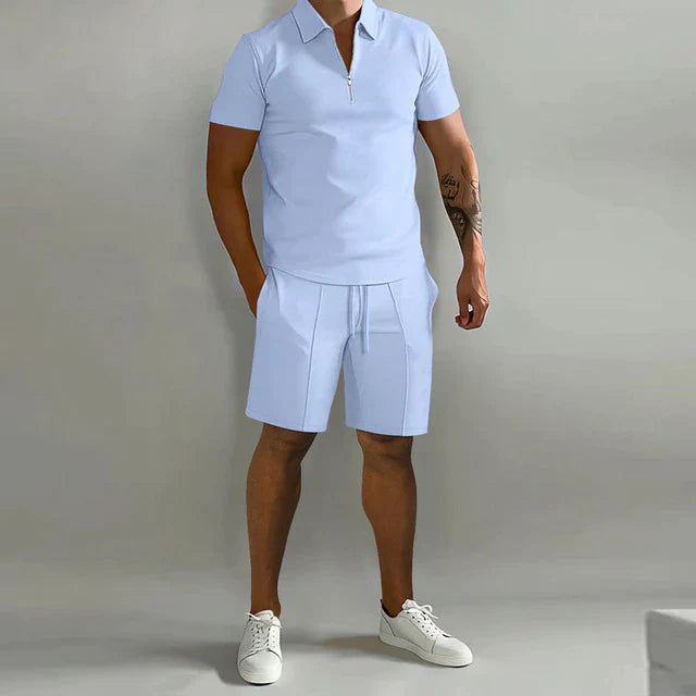 Heren zomerset polo en short ritskraag