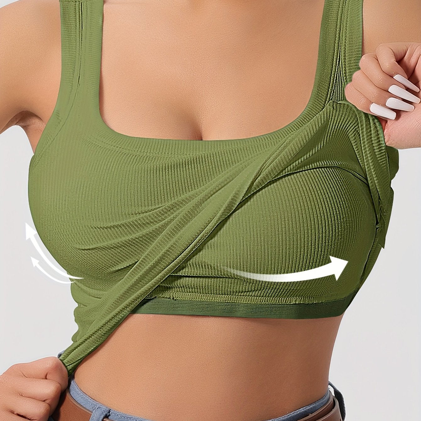 Evelien | Effen tanktop met vierkante hals en geribbelde vesttop met verwijderbaar borstkussen