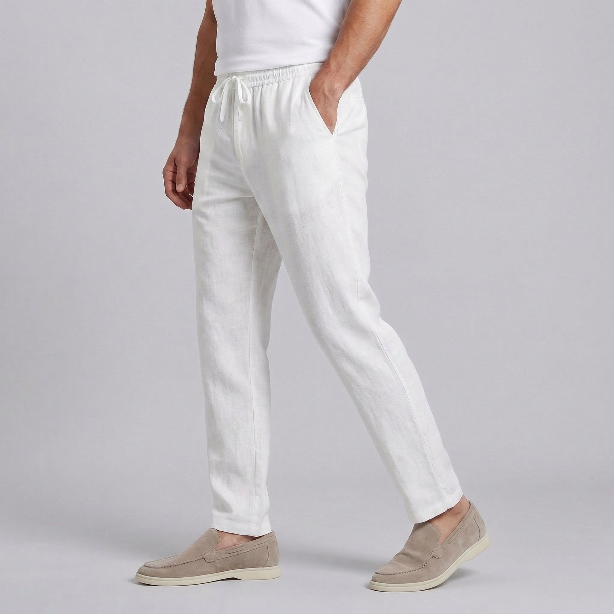 Daan - Casual linnen wide leg broek met trekkoord voor heren Close Up