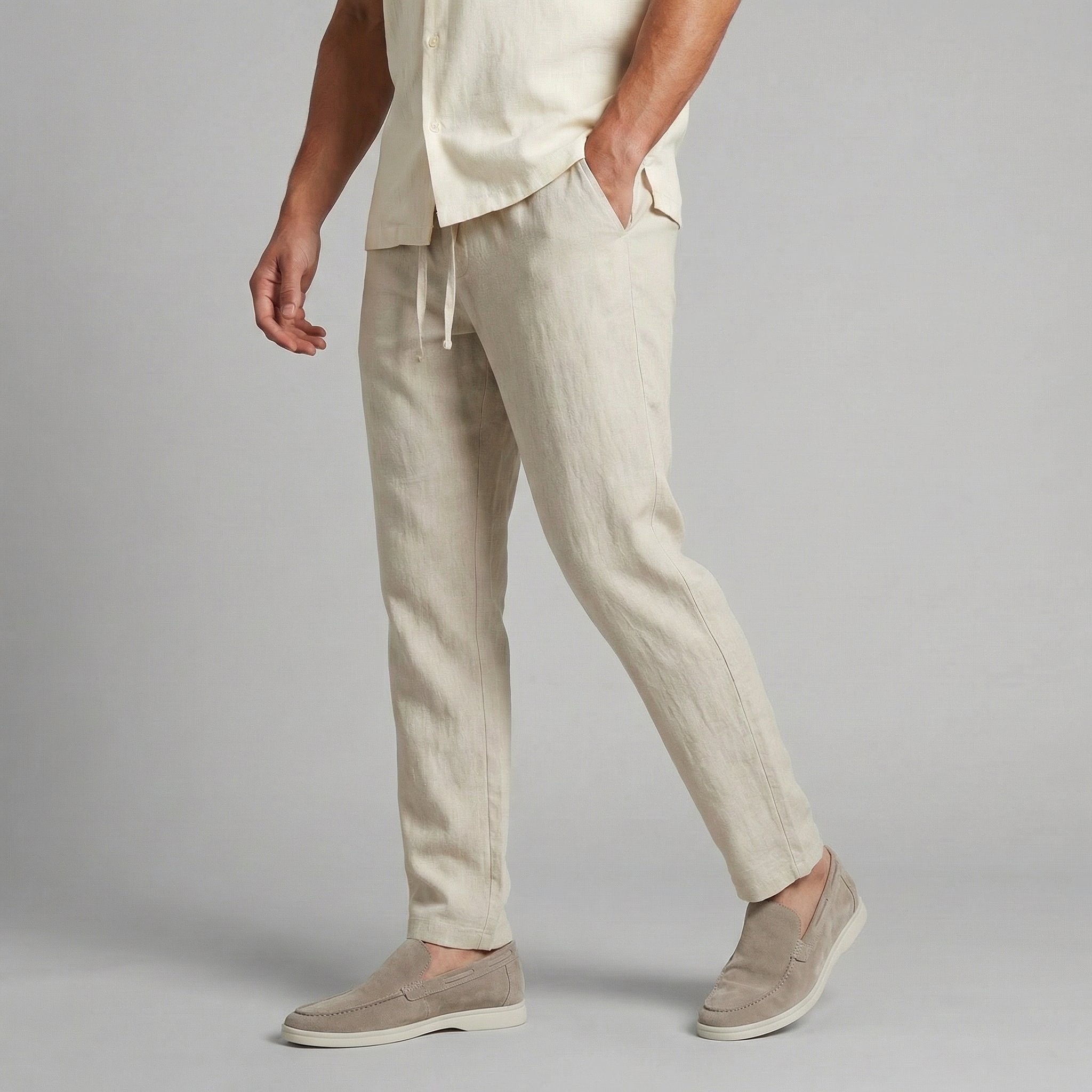 Daan - Casual linnen wide leg broek met trekkoord voor heren Hero