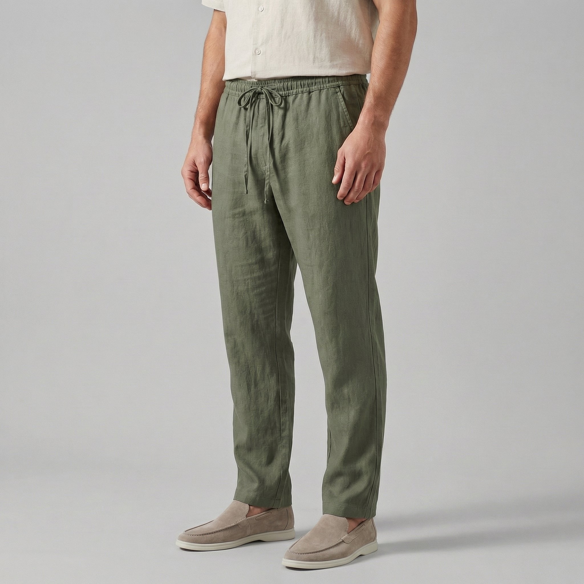 Daan - Casual linnen wide leg broek met trekkoord voor heren Side