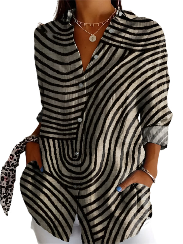 Elegante Strepen Blouse Met Knopen