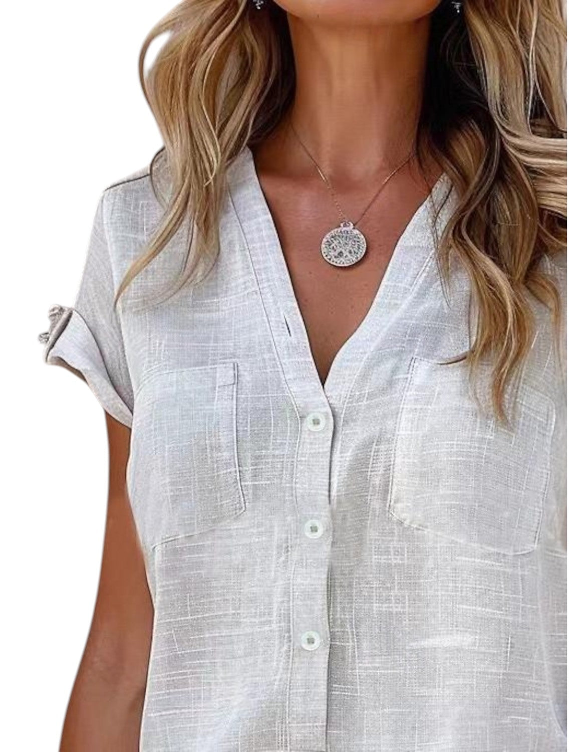 Linnen V-hals Blouse Dames