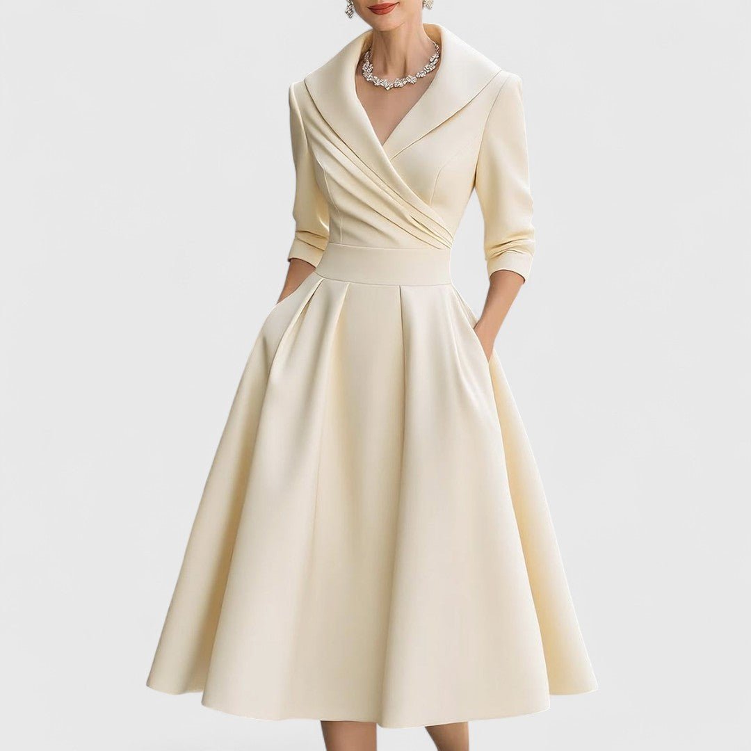 Elza - Elegante midi jurk met overslaghals voor dames Back