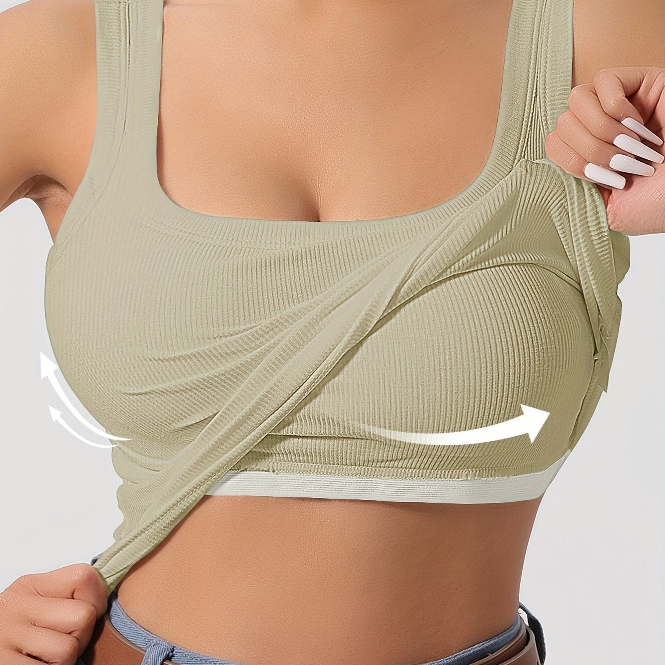 Evelien | Effen tanktop met vierkante hals en geribbelde vesttop met verwijderbaar borstkussen