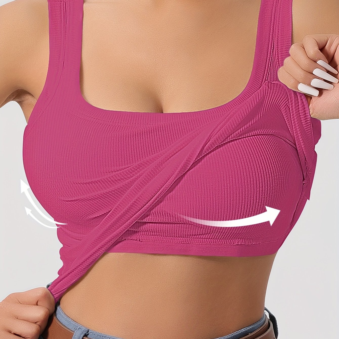 Evelien | Effen tanktop met vierkante hals en geribbelde vesttop met verwijderbaar borstkussen