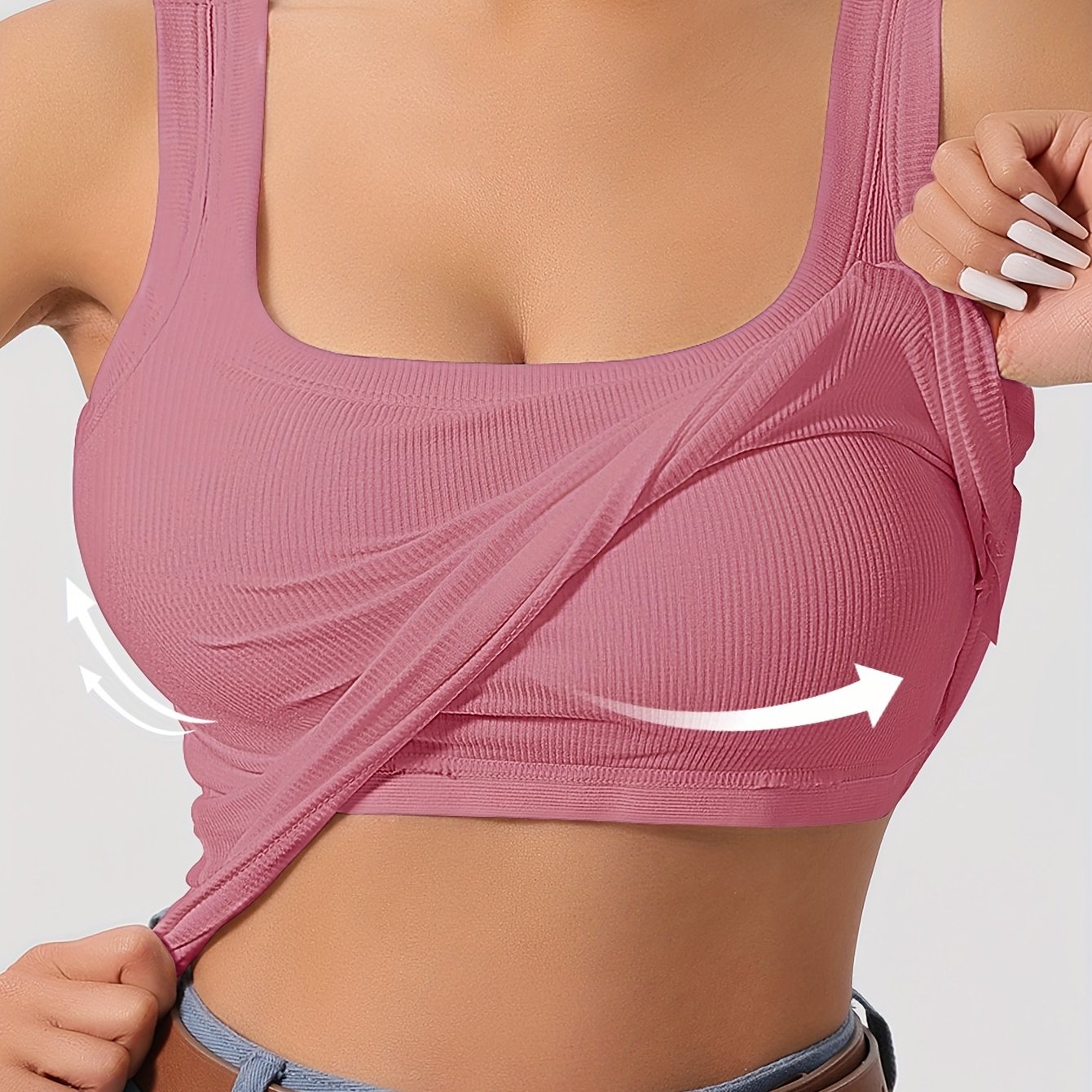 Evelien | Effen tanktop met vierkante hals en geribbelde vesttop met verwijderbaar borstkussen