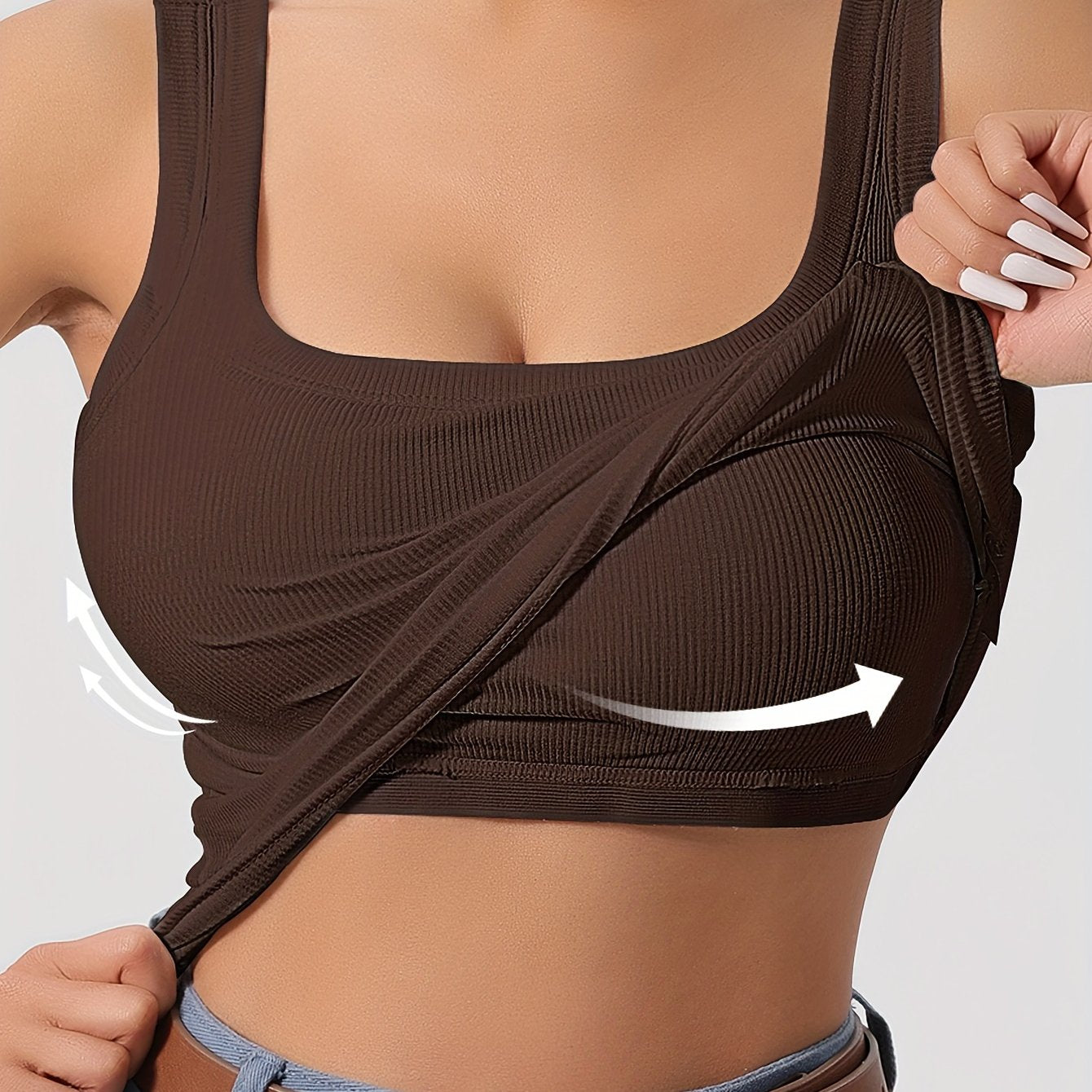 Evelien | Effen tanktop met vierkante hals en geribbelde vesttop met verwijderbaar borstkussen