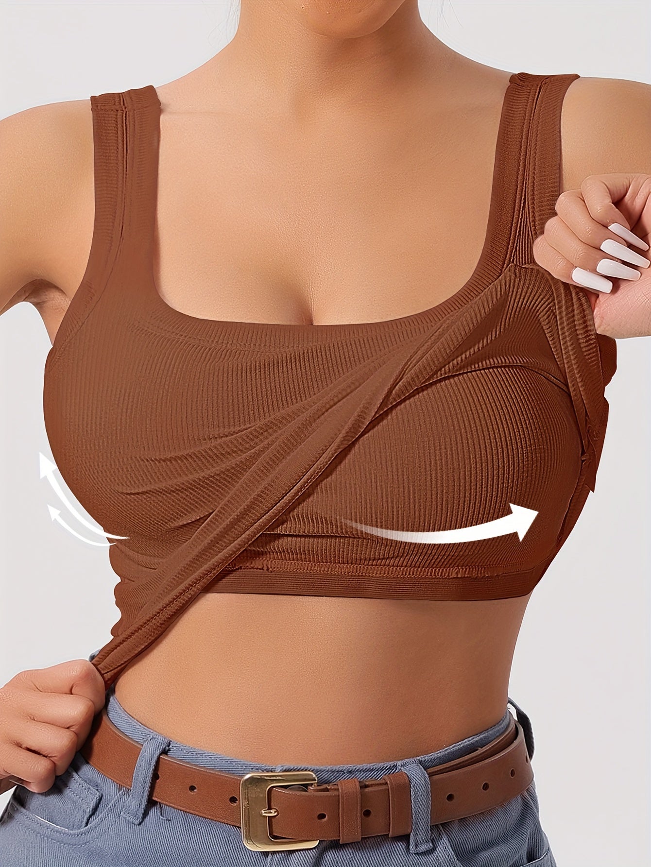 Evelien | Effen tanktop met vierkante hals en geribbelde vesttop met verwijderbaar borstkussen