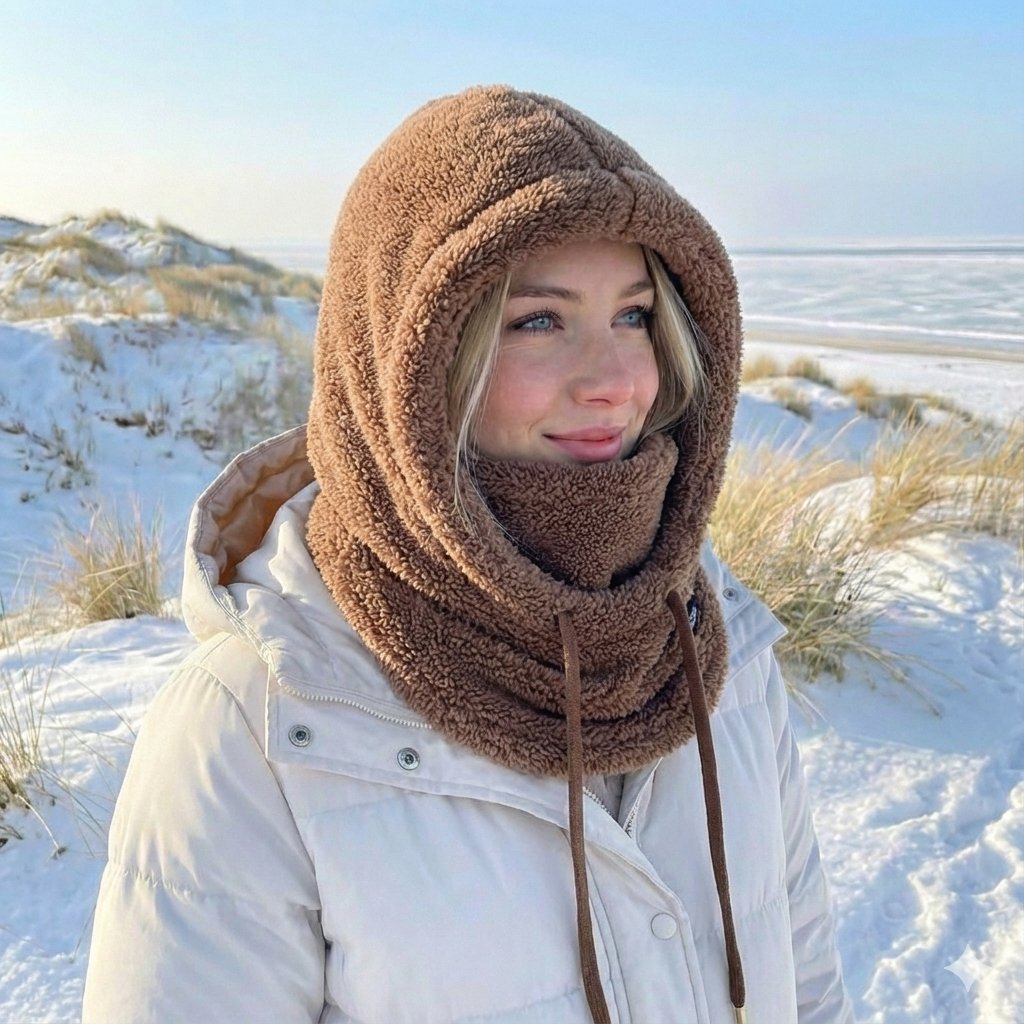 Femke - Warme wintermuts met sjaalkap voor dames Close Up