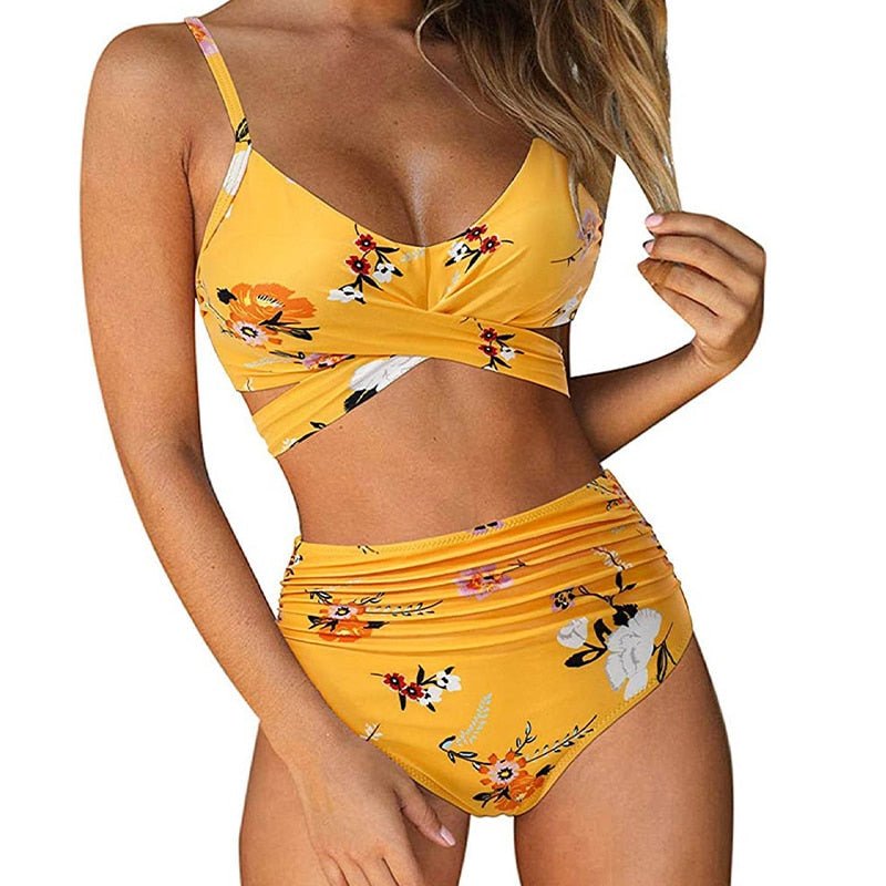 Fleur - Kleurrijke high waist damesbikini met crossover top Hero
