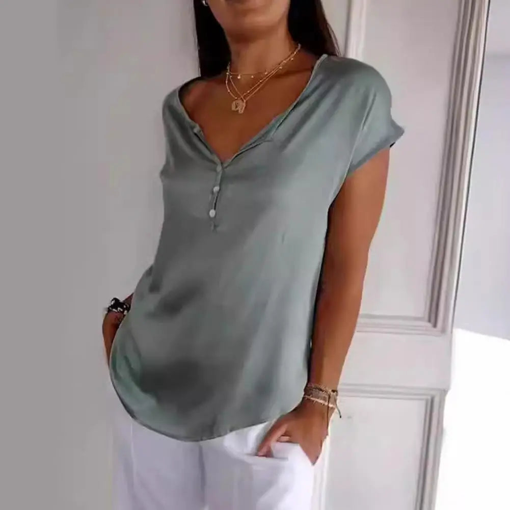 Dames Elegante top met v hals en knopen