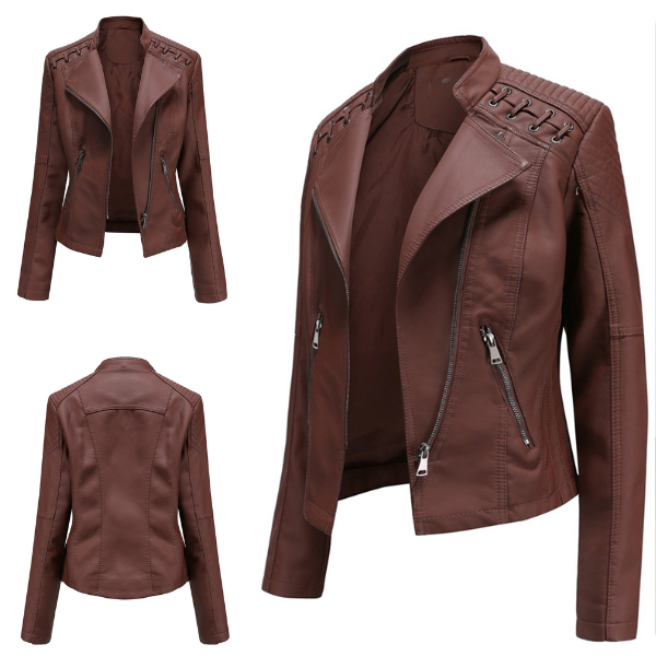 Dames Elegante Leren bikerjack