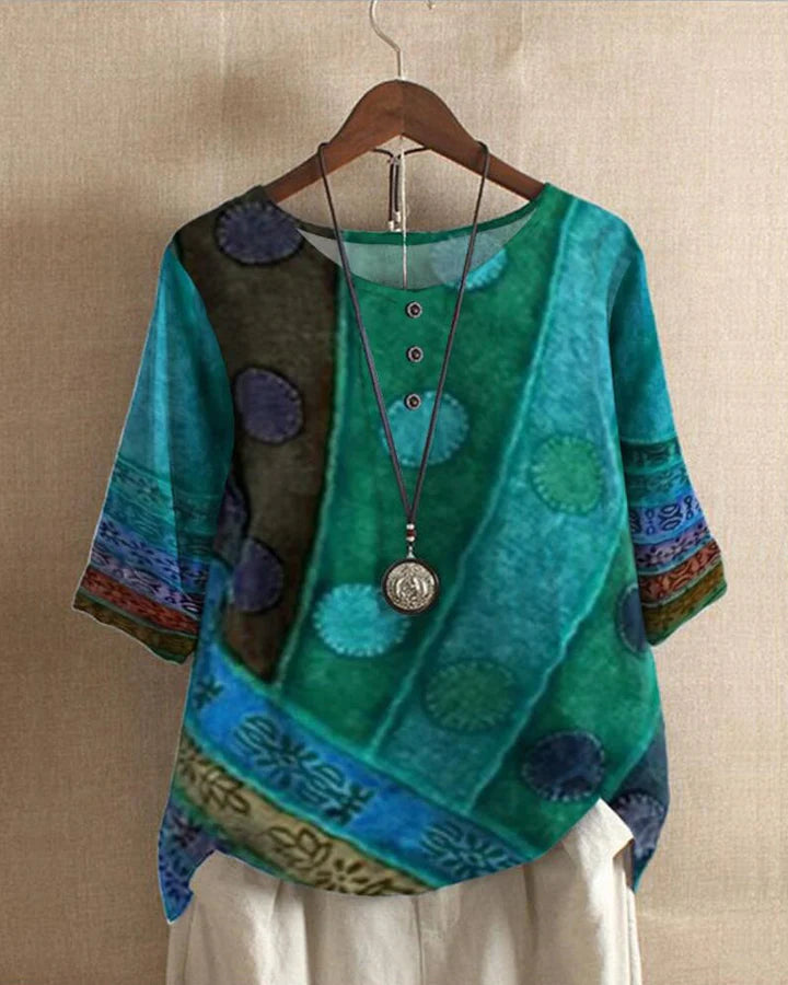 Dames Elegante top met print en driekwart mouw