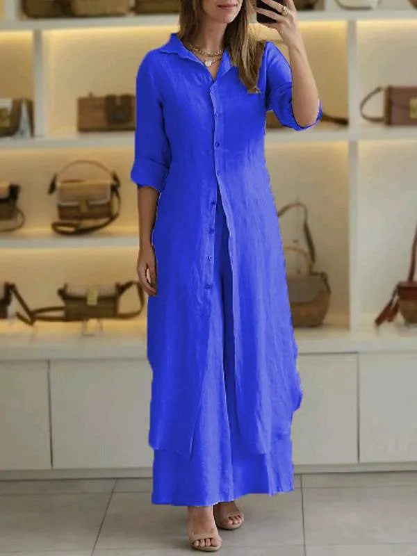 Dames tweedelige linnen set met blouse