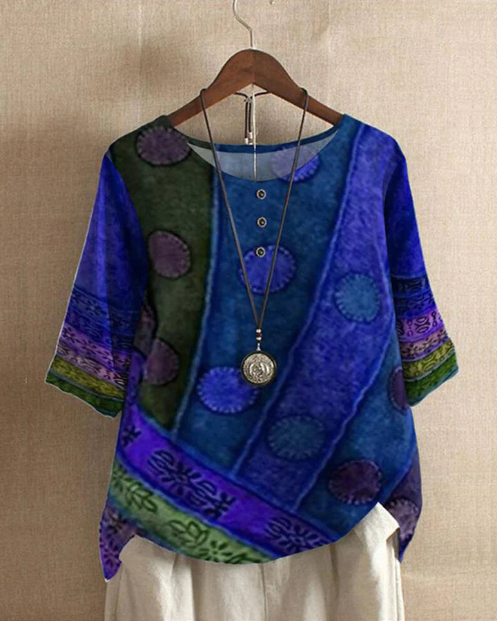 Dames Elegante top met print en driekwart mouw