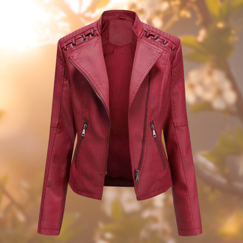 Dames Elegante Leren bikerjack
