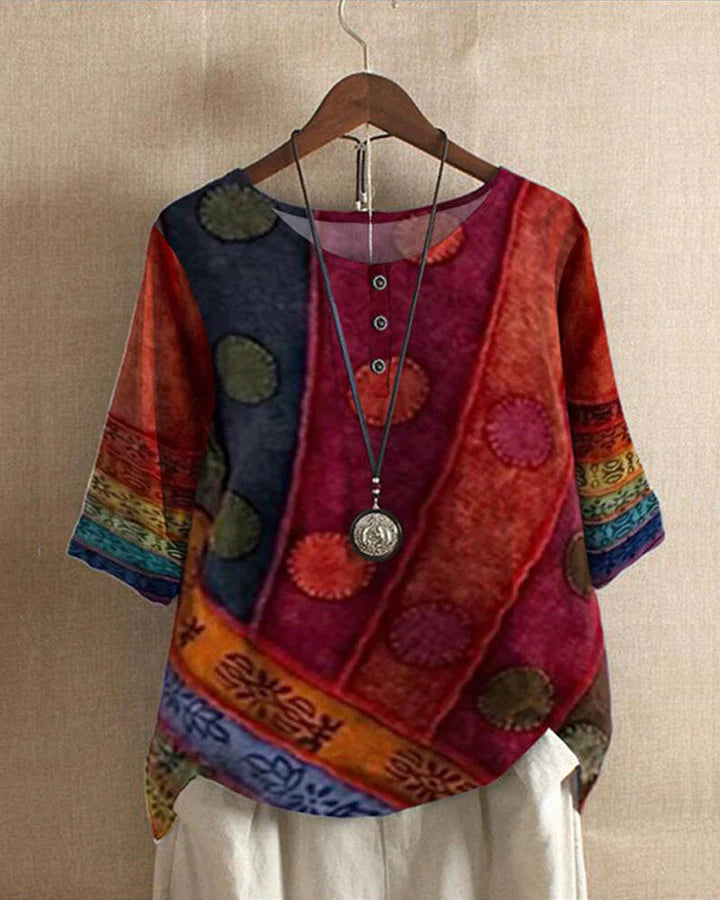 Dames Elegante top met print en driekwart mouw