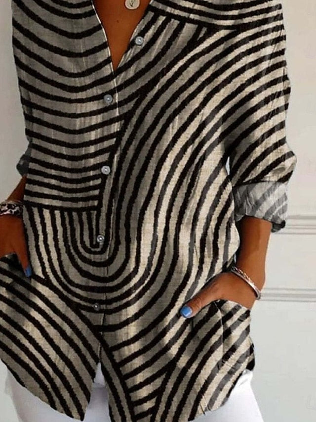 Elegante Strepen Blouse Met Knopen