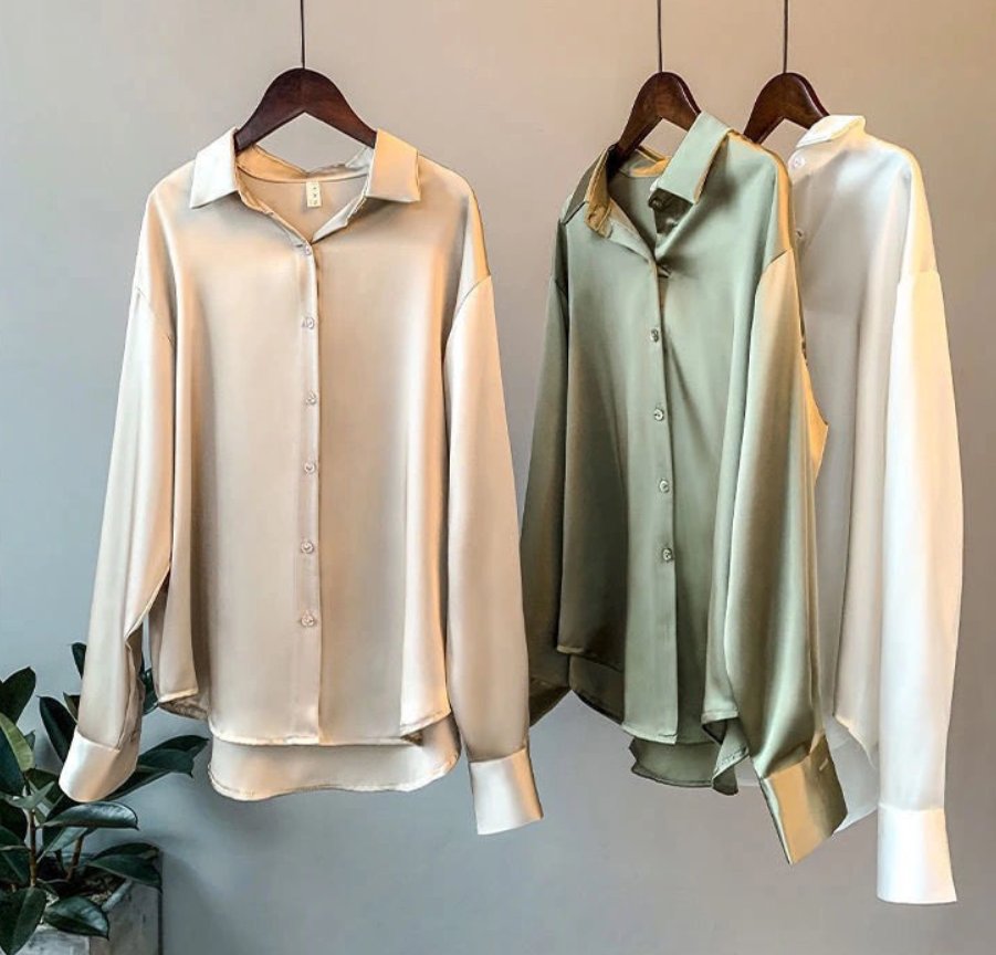 Iris - Elegante zijden blouse met contrastbies voor dames Detail