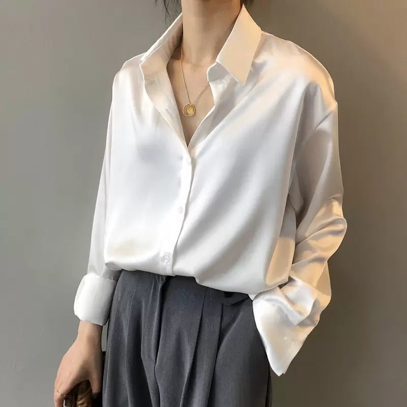 Iris - Elegante zijden blouse met contrastbies voor dames Full
