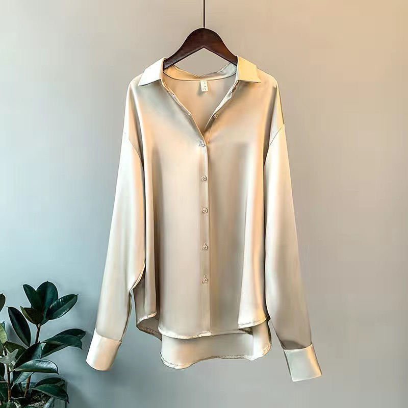 Iris - Elegante zijden blouse met contrastbies voor dames Side