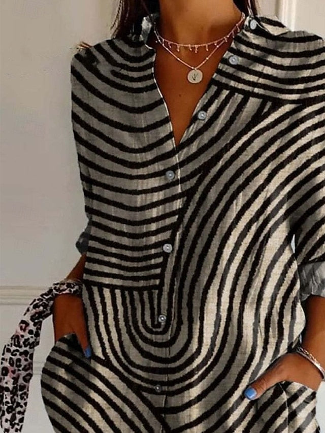 Elegante Strepen Blouse Met Knopen