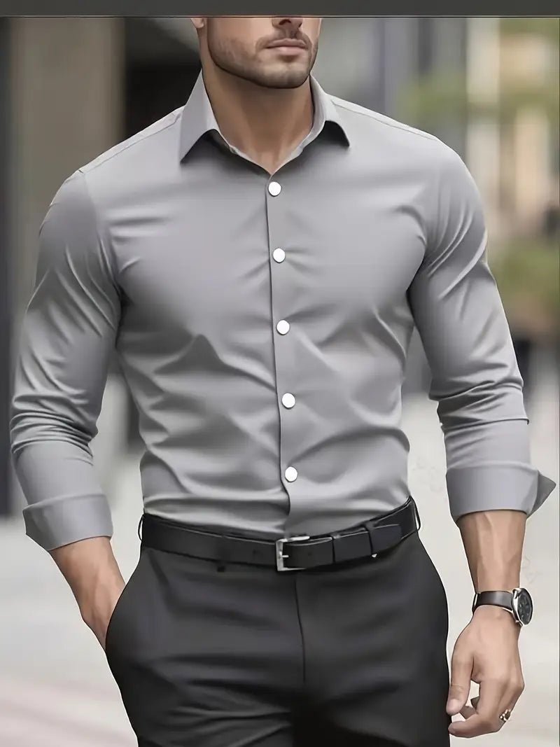 Maarten - Ademend slim fit overhemd met lange mouwen voor heren Close Up
