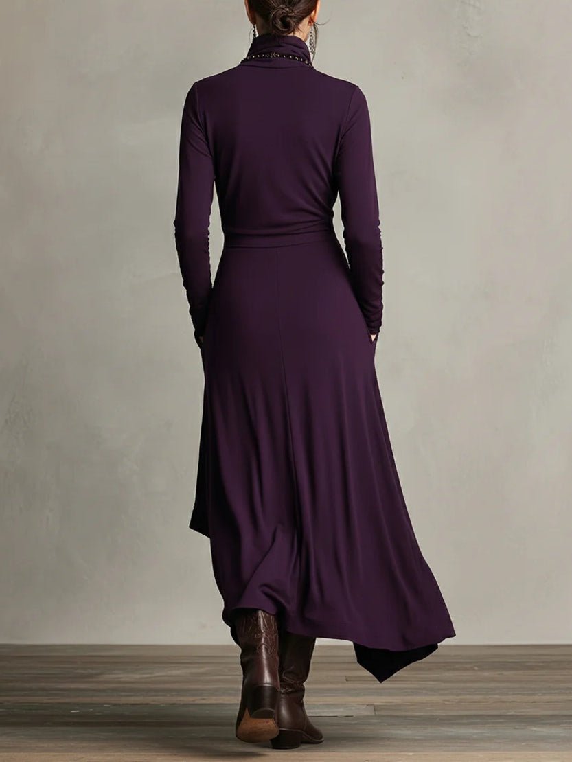 Margot - Asymmetrische maxi jurk met hoge col voor dames Front
