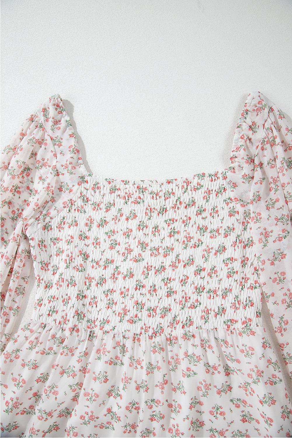 Midi Jurk met Bloemenprint en Ruches