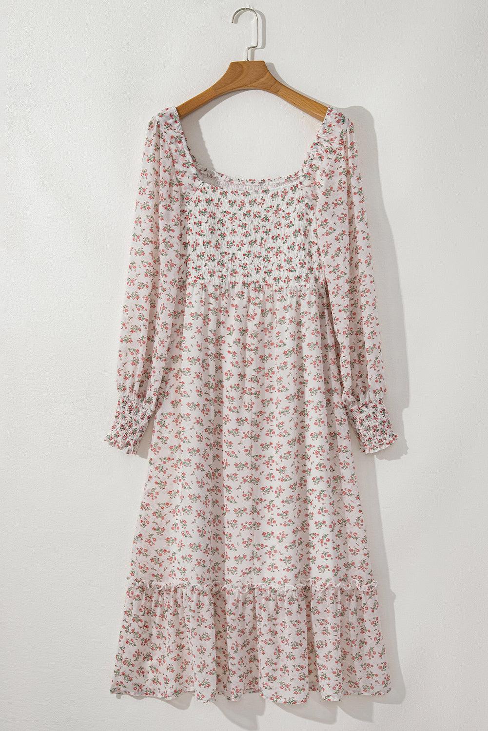 Midi Jurk met Bloemenprint en Ruches
