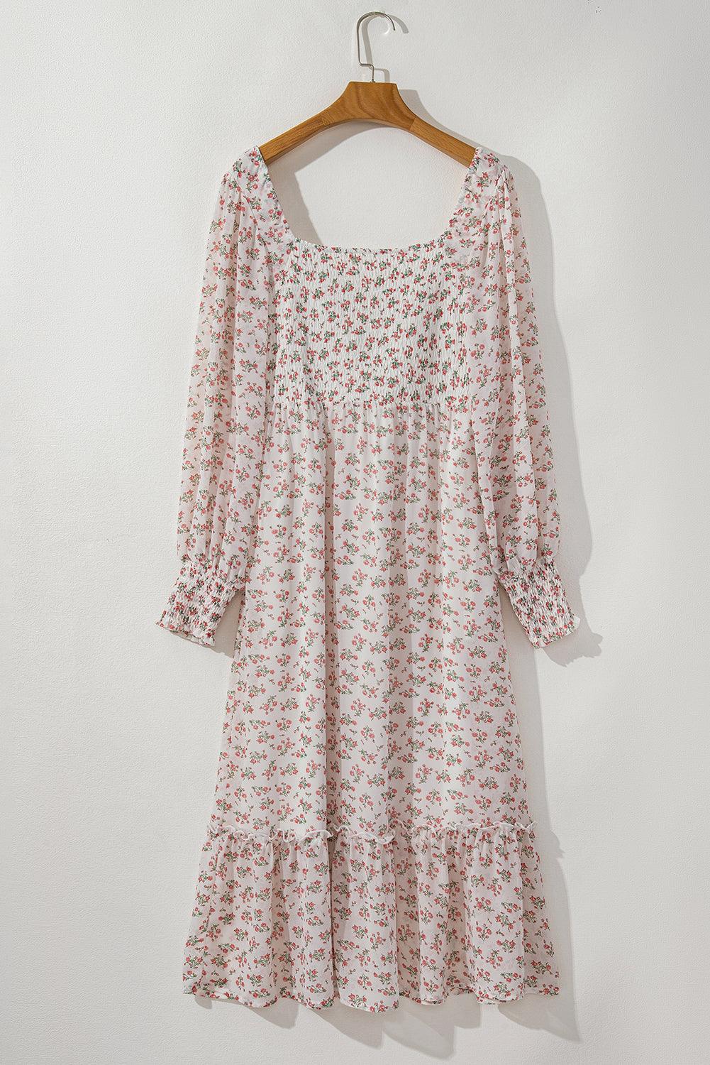 Midi Jurk met Bloemenprint en Ruches