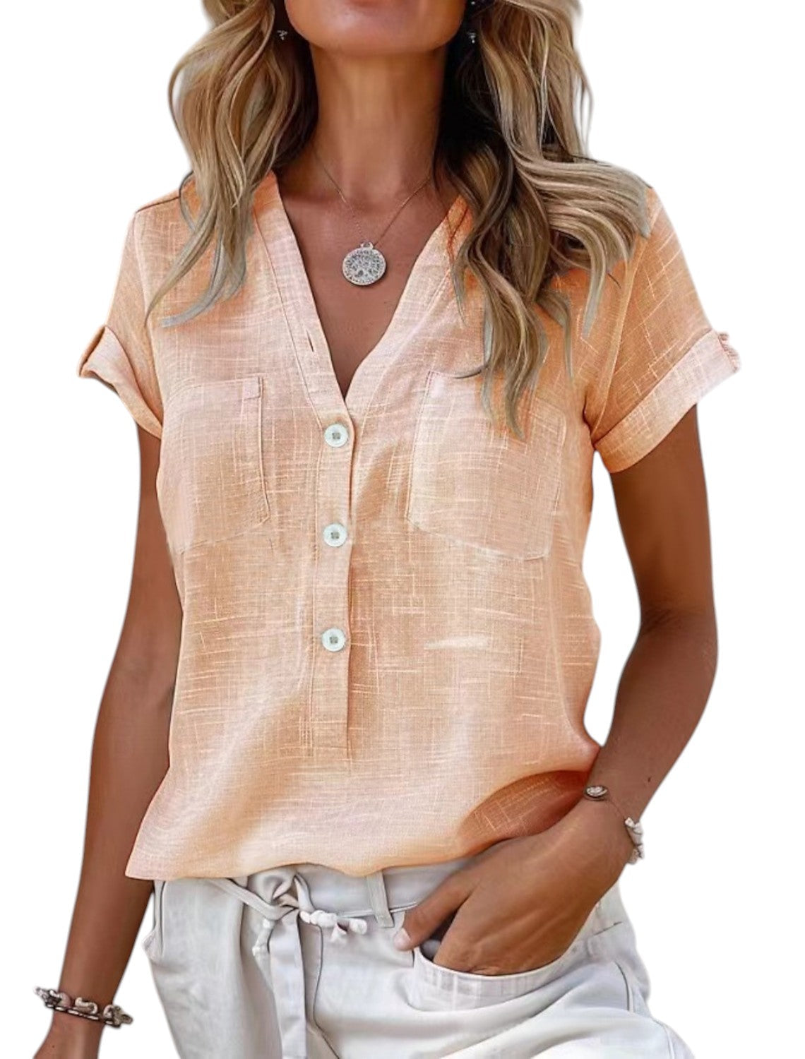Linnen V-hals Blouse Dames