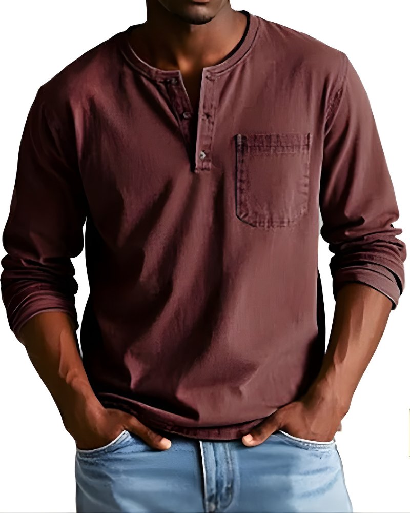 Rens - Relaxed denim henley overhemd met lange mouwen voor heren Detail