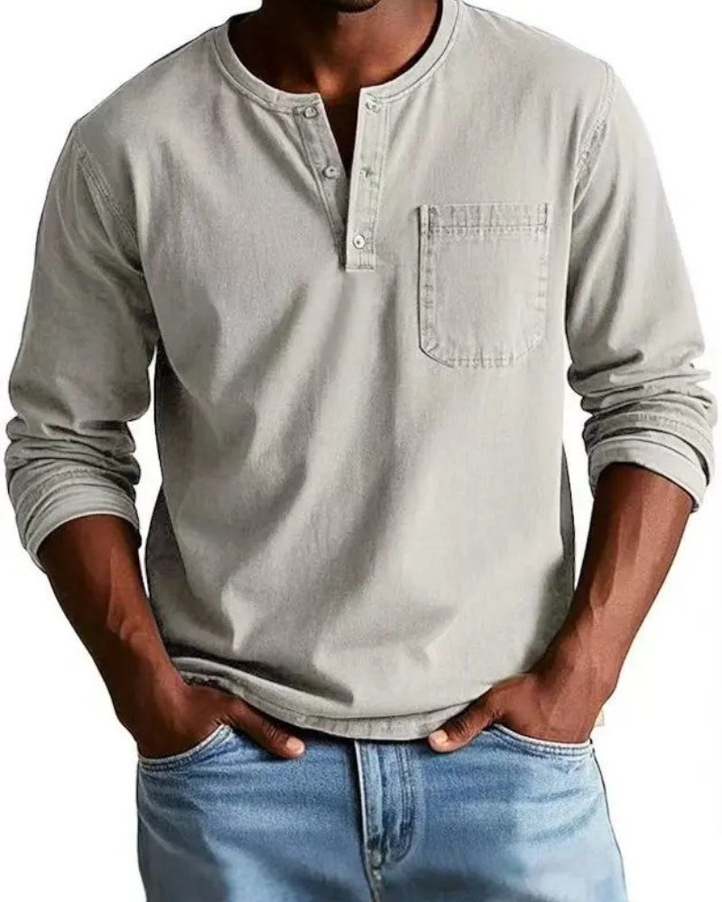 Rens - Relaxed denim henley overhemd met lange mouwen voor heren Front
