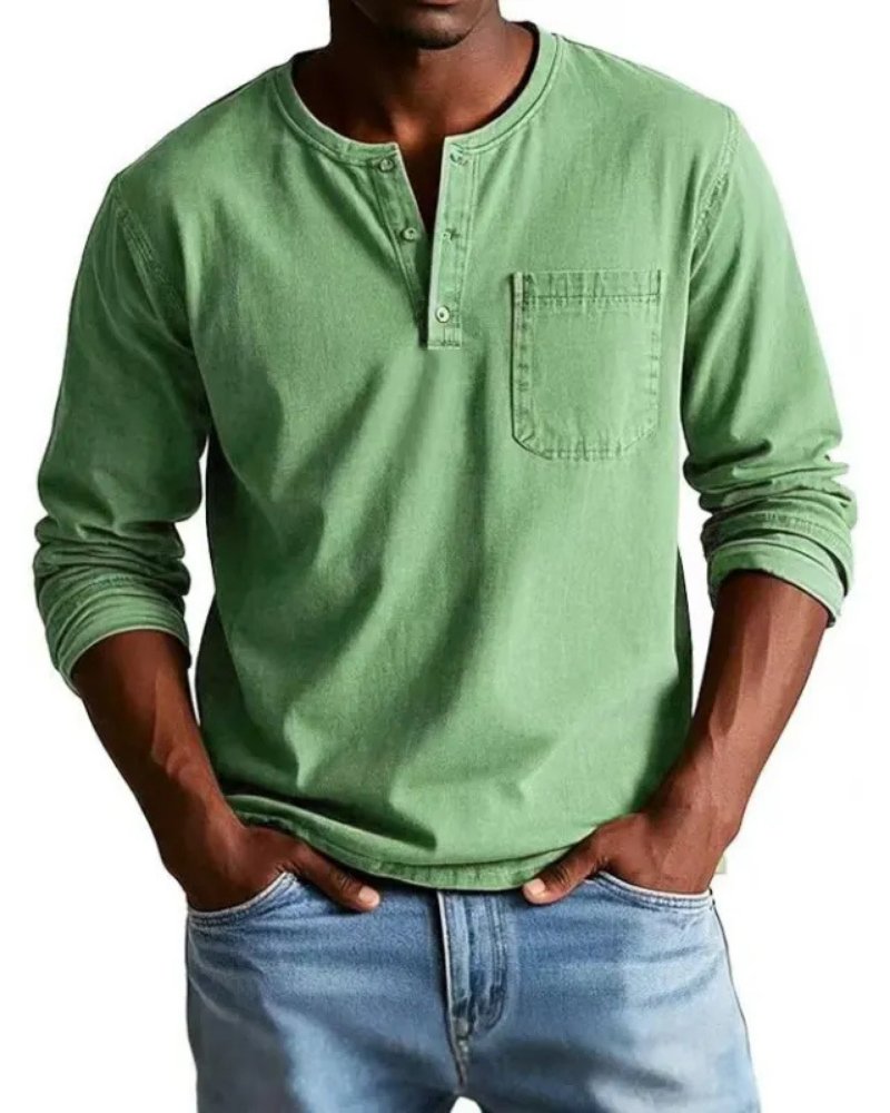 Rens - Relaxed denim henley overhemd met lange mouwen voor heren Lifestyle