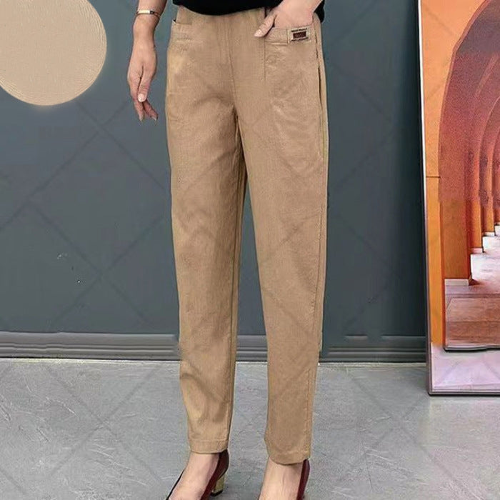 Broek dames katoen tapered fit