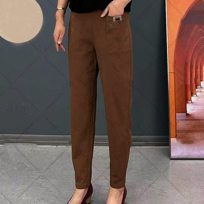 Broek dames katoen tapered fit
