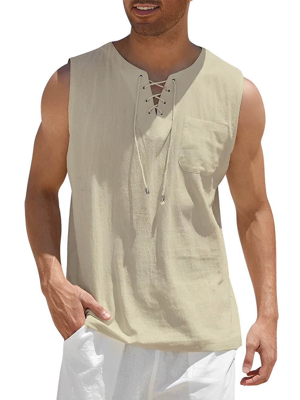 Sven - Luchtige linnen tanktop met vetertouw voor heren Alternate