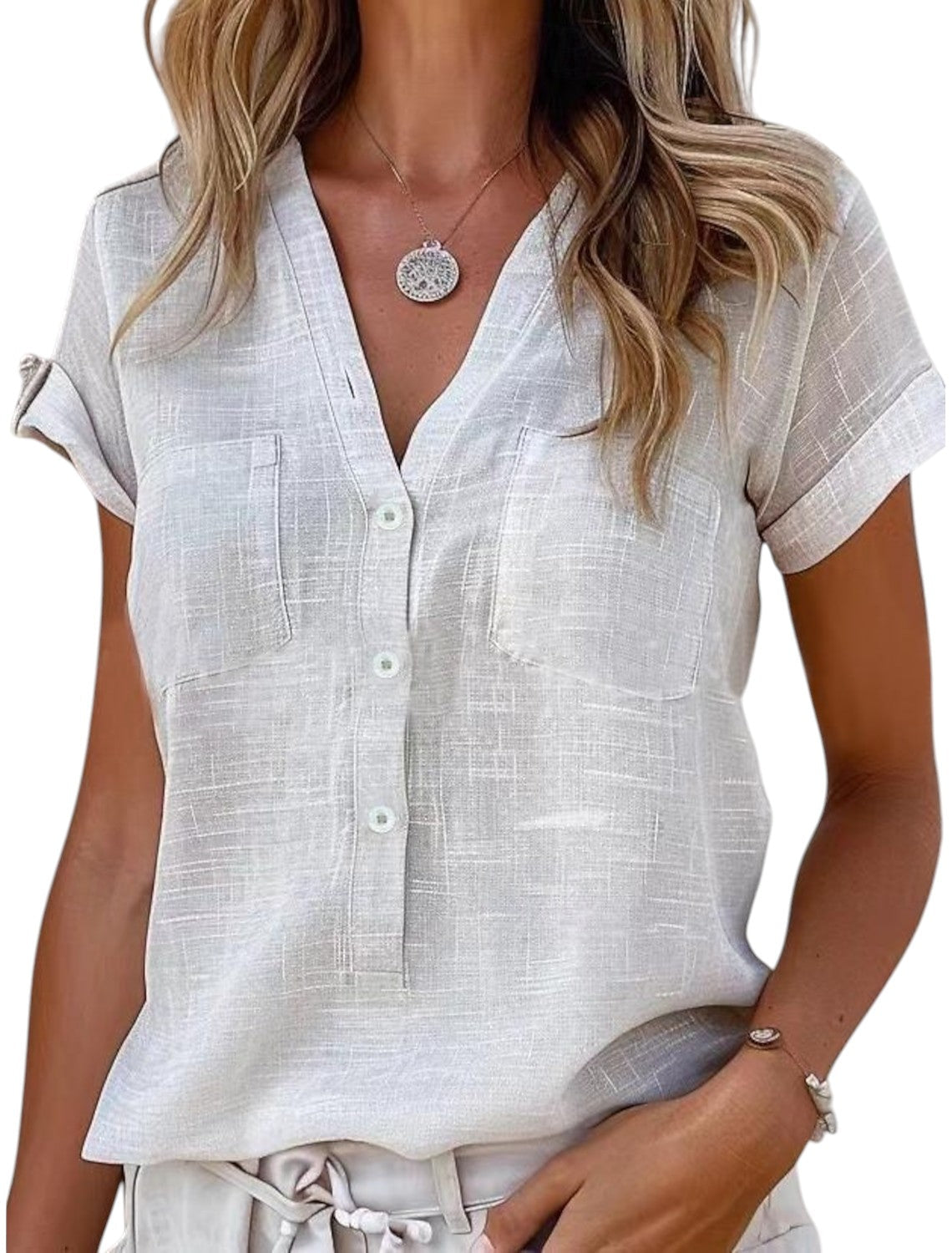 Linnen V-hals Blouse Dames