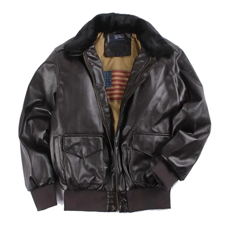 Vintage Leren Motorjas van leer met Bontkraag