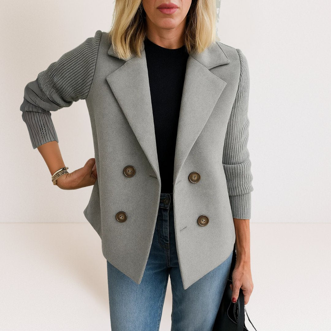 Vera - Casual blazer met contrasterende gebreide mouwen voor dames Back